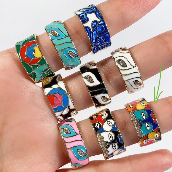 Anthro Silver Gold Enamel Ornament Boho Floral Wide Earrings Jewelry Dopamine - Picture 4 of 17